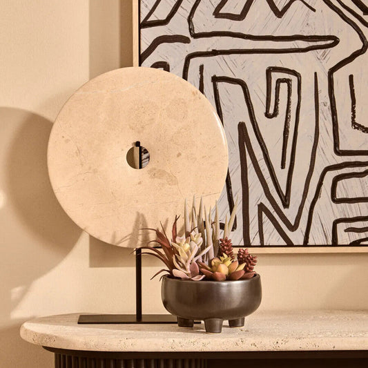Large Cream Marble Round Dia 30cm Disc Sculpture | Zoro