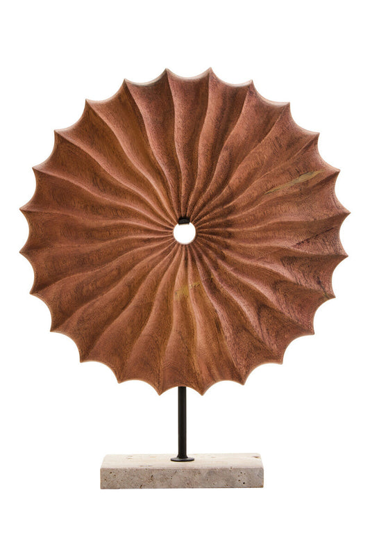 Natural Wood Round Sculpture with Travertine Base | Westo