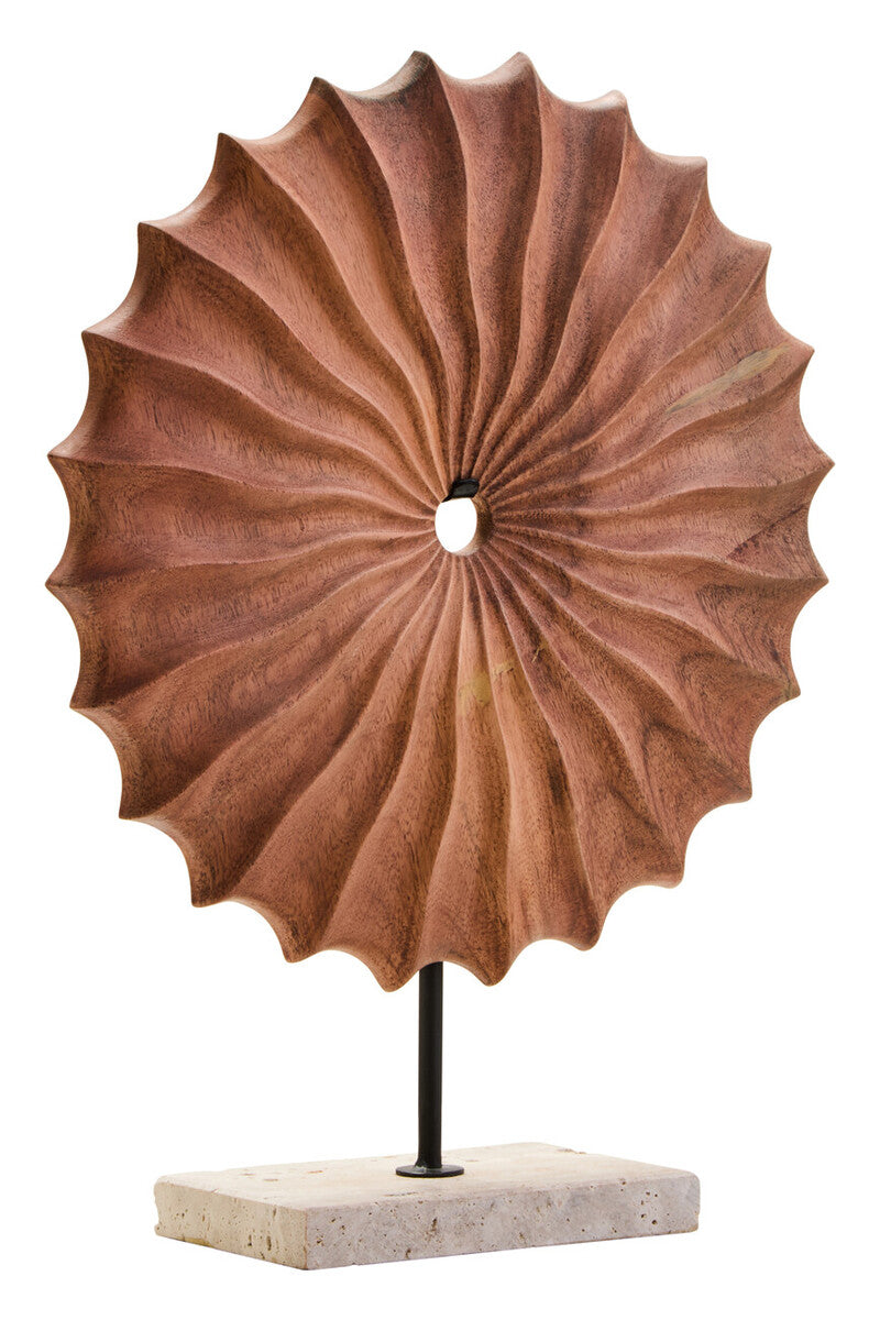 Natural Wood Round Sculpture with Travertine Base | Westo