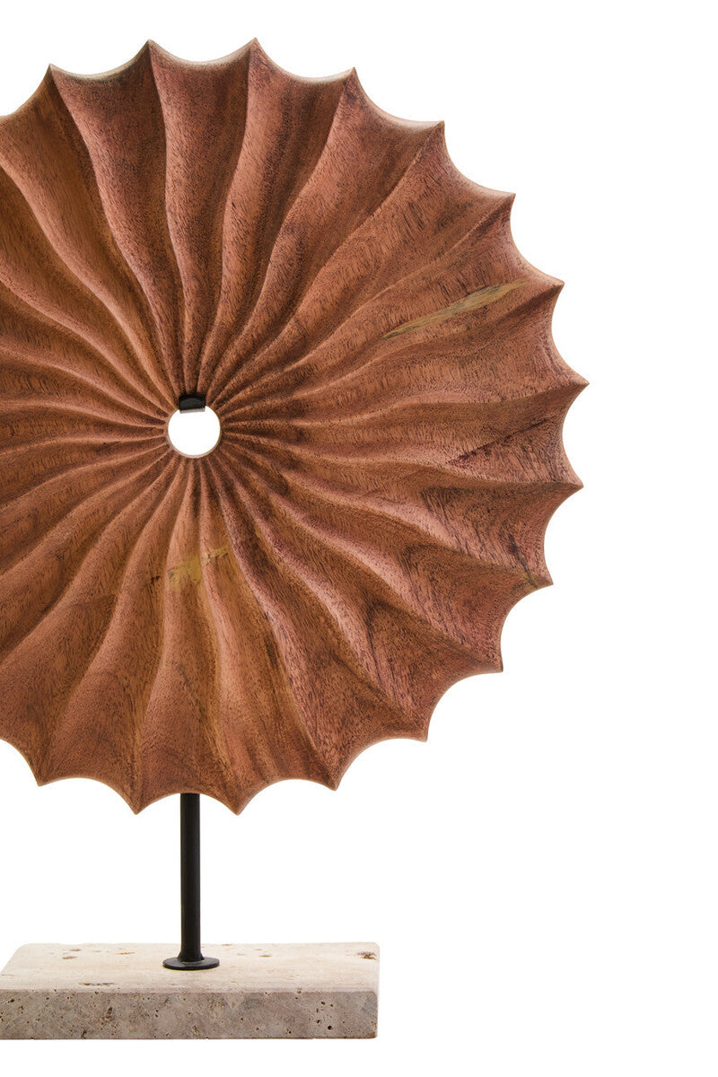 Natural Wood Round Sculpture with Travertine Base | Westo