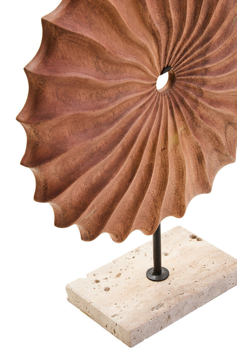 Natural Wood Round Sculpture with Travertine Base | Westo