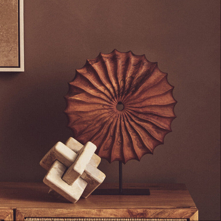 Brown Wood Round Sculpture with Black Base | Westo