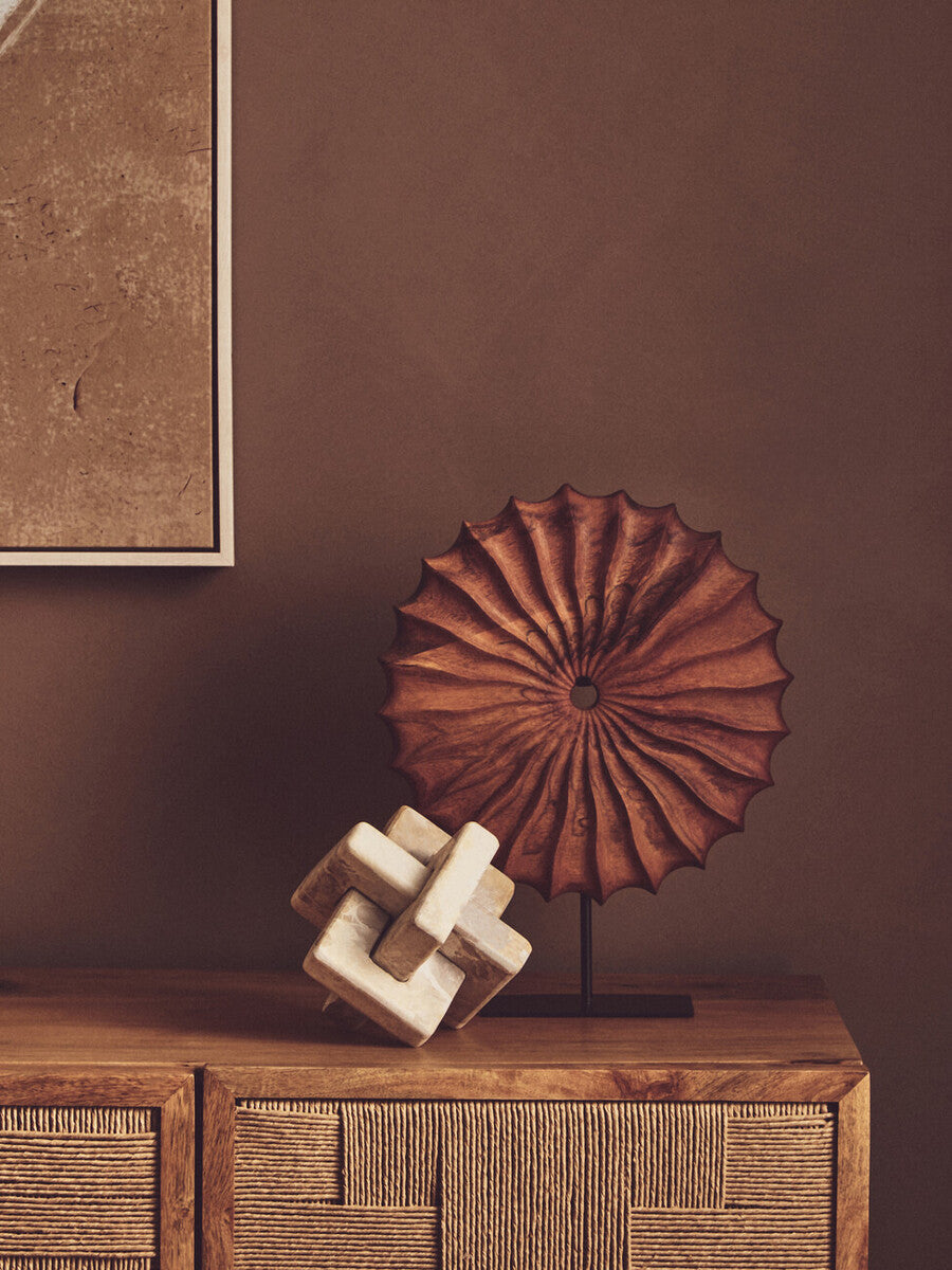 Brown Wood Round Sculpture with Black Base | Westo