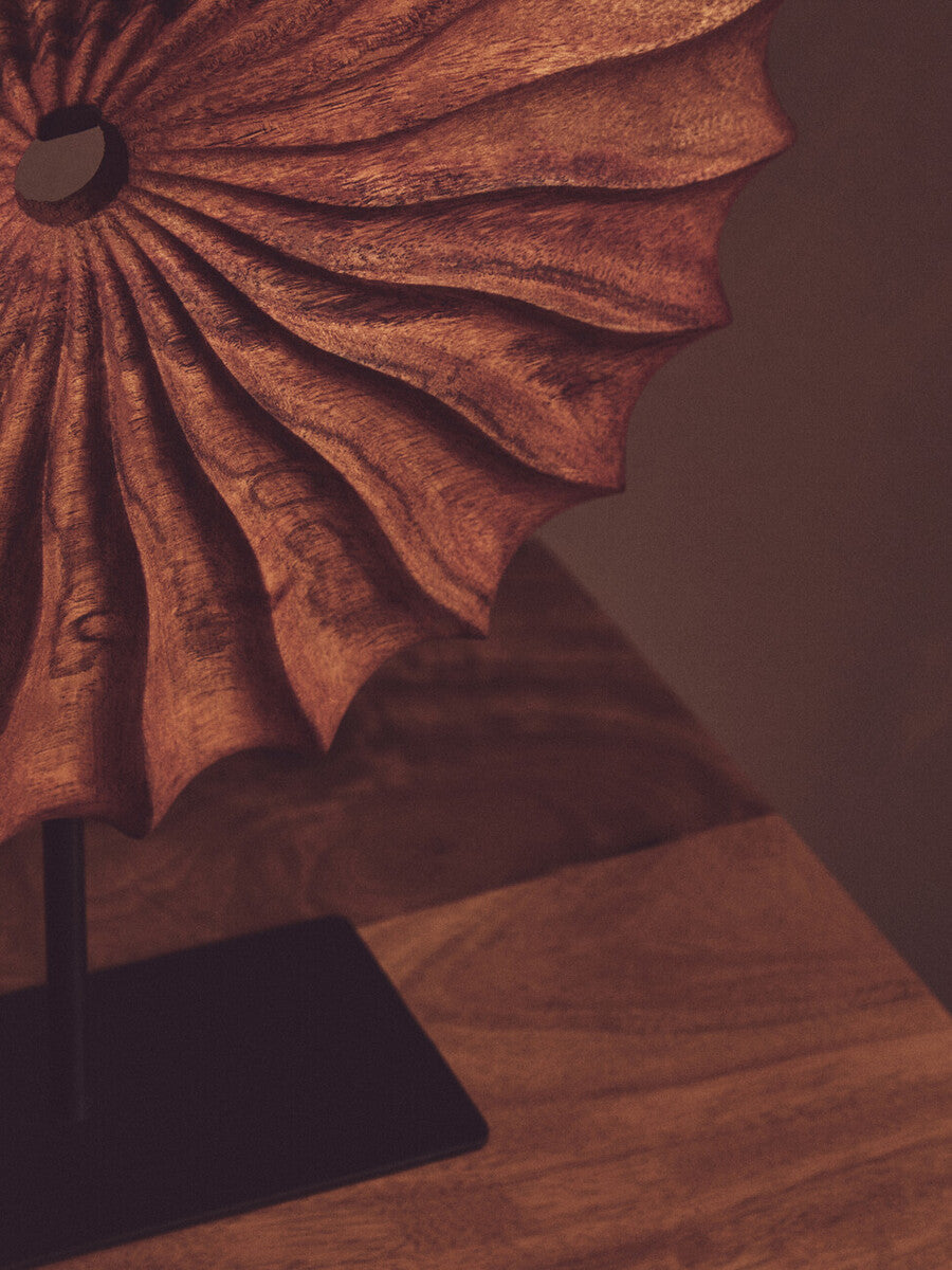 Brown Wood Round Sculpture with Black Base | Westo
