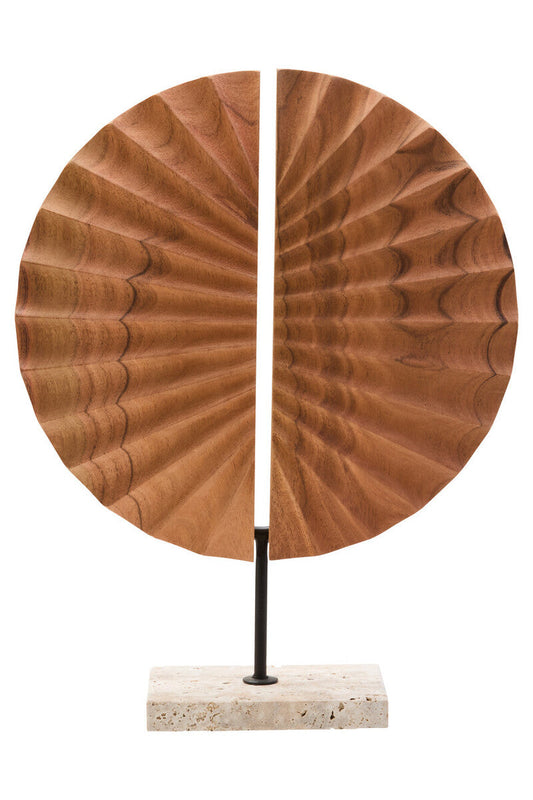 Natural Wood Sculpture with Travertine Base | Westo