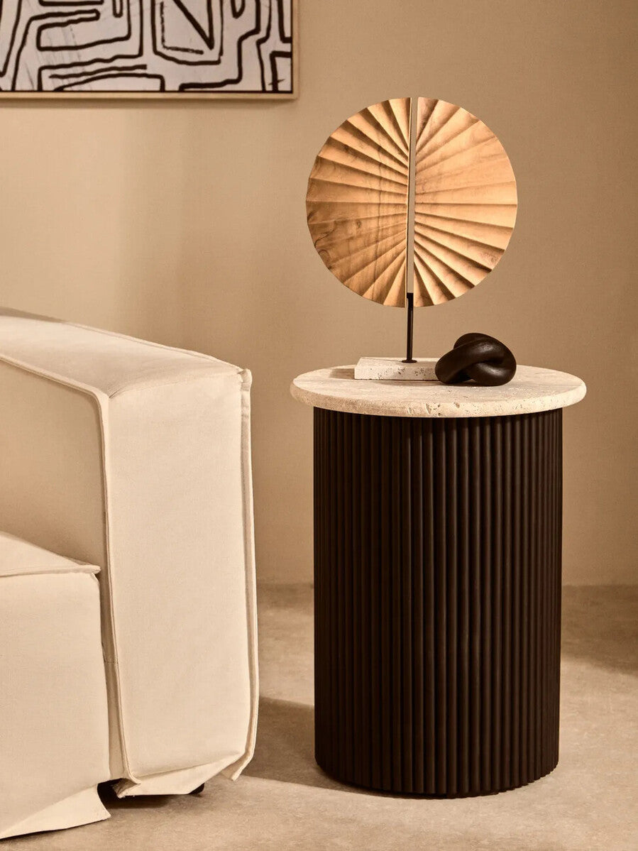 Natural Wood Sculpture with Travertine Base | Westo