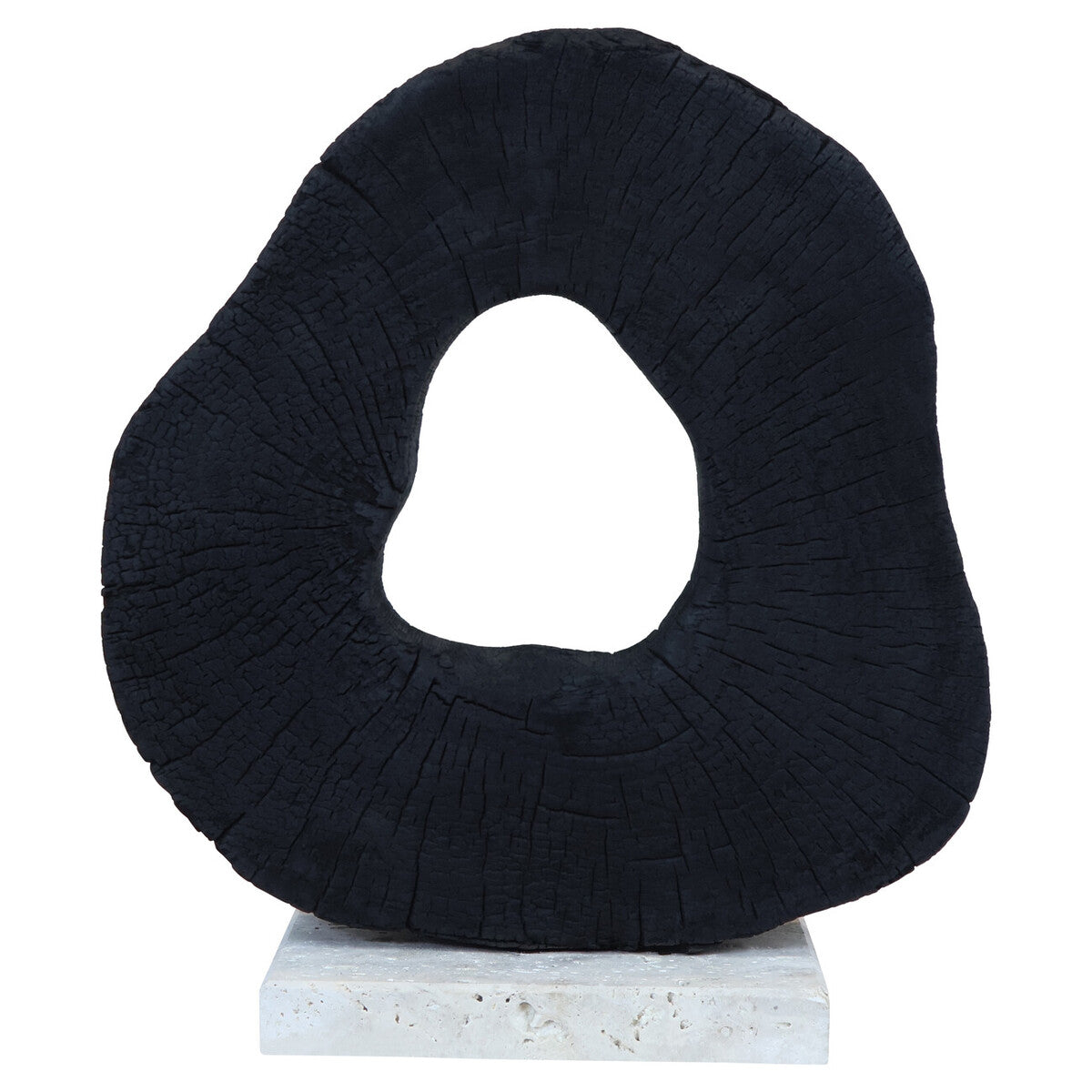 Black Mango Wood Sculpture with Travertine Base | Tibor