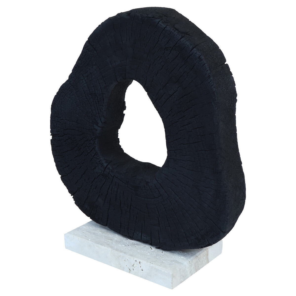 Black Mango Wood Sculpture with Travertine Base | Tibor