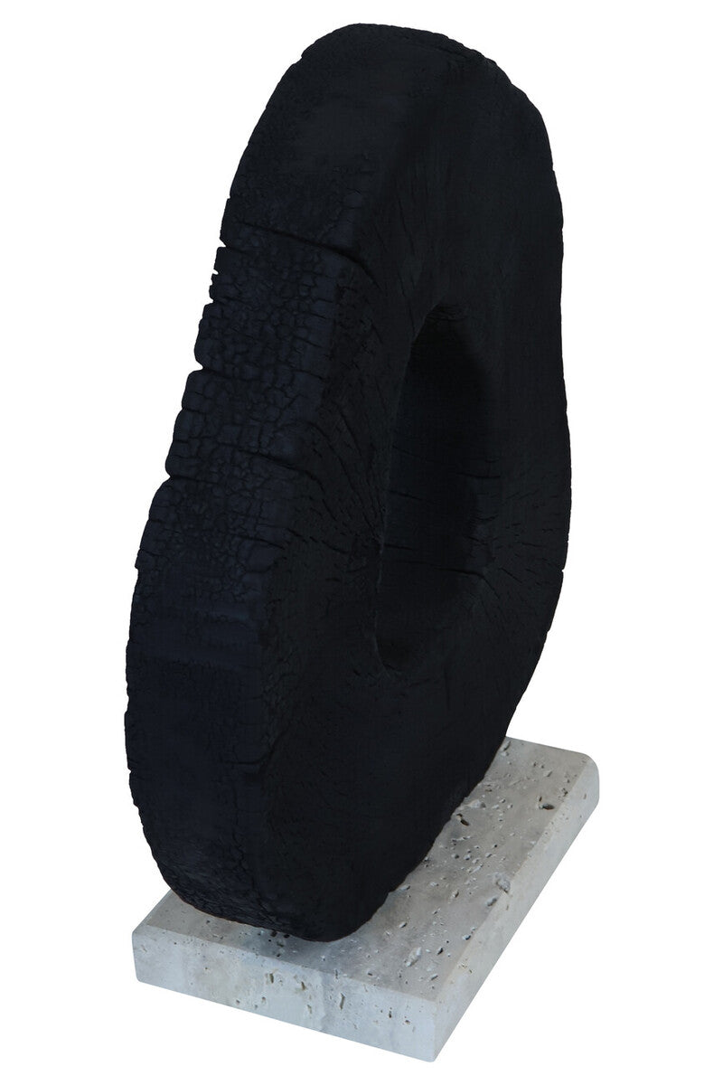 Black Mango Wood Sculpture with Travertine Base | Tibor