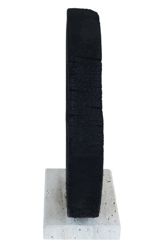 Black Mango Wood Sculpture with Travertine Base | Tibor