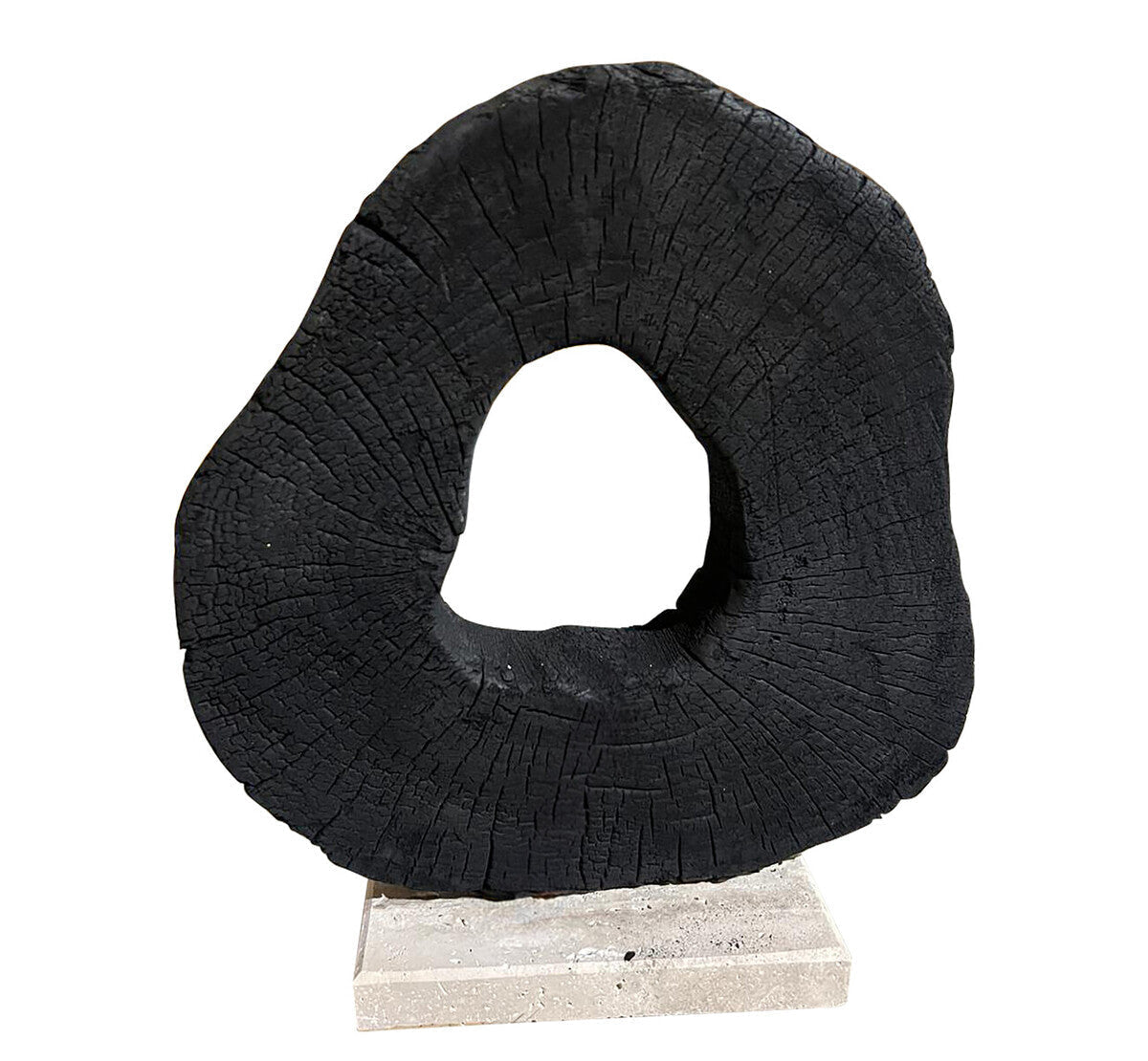Black Mango Wood Sculpture with Travertine Base | Tibor