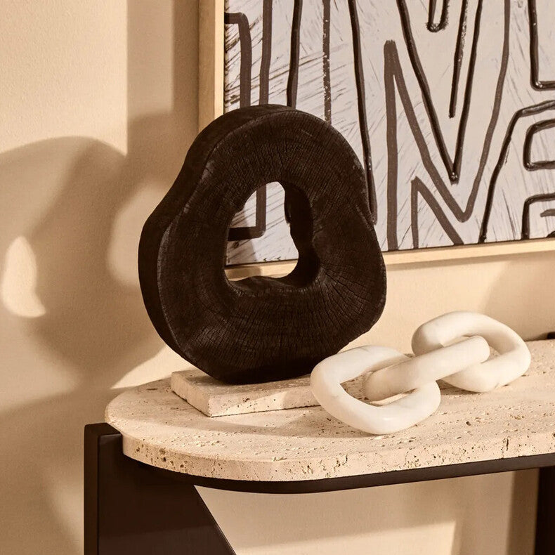 Black Mango Wood Sculpture with Travertine Base | Tibor