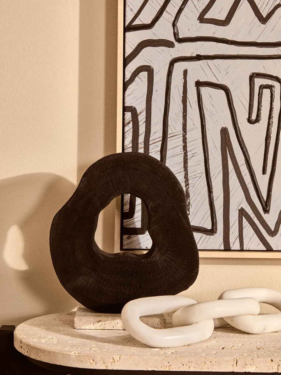 Black Mango Wood Sculpture with Travertine Base | Tibor