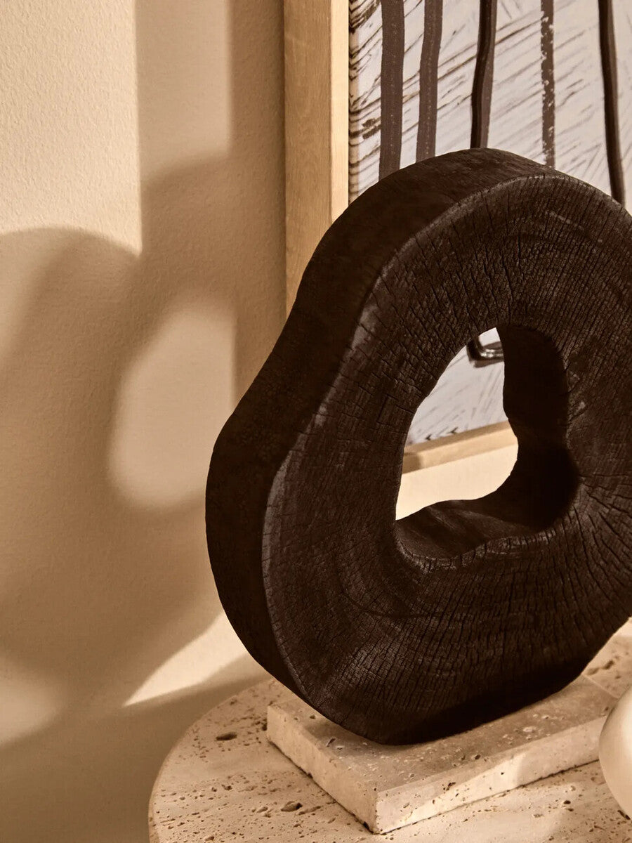 Black Mango Wood Sculpture with Travertine Base | Tibor