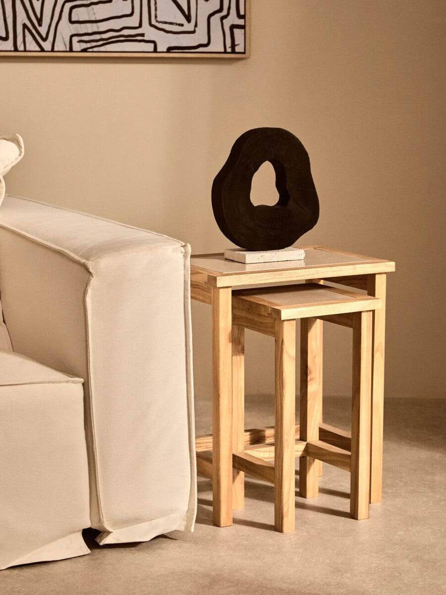 Black Mango Wood Sculpture with Travertine Base | Tibor