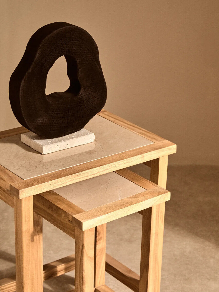 Black Mango Wood Sculpture with Travertine Base | Tibor