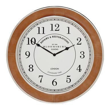 58cm Dia Tan Genuine Leather Large Wall Clock | Churchill