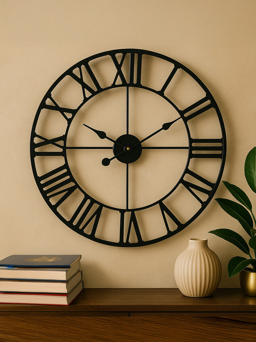 60cm Dia Black Metal Wall Clock | Genova
