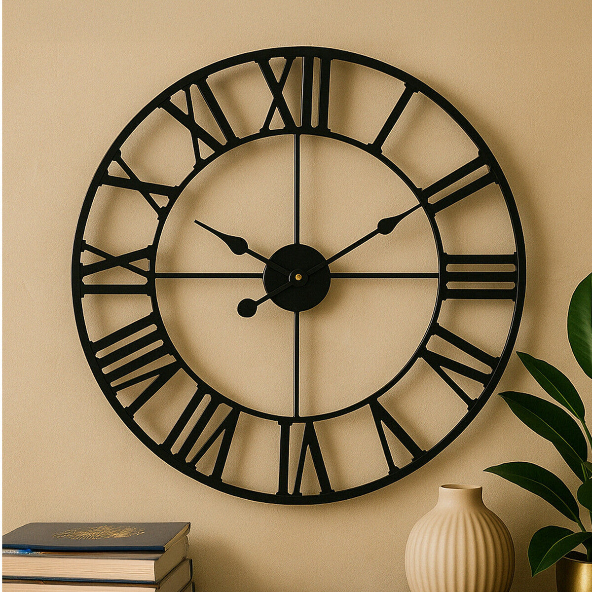 60cm Dia Black Metal Wall Clock | Genova