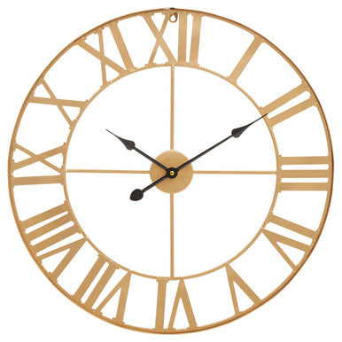 60cm Dia Large Gold Metal Wall Clock | Genova