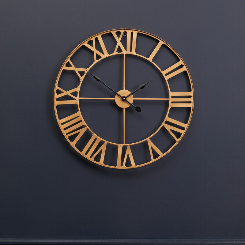60cm Dia Large Gold Metal Wall Clock | Genova