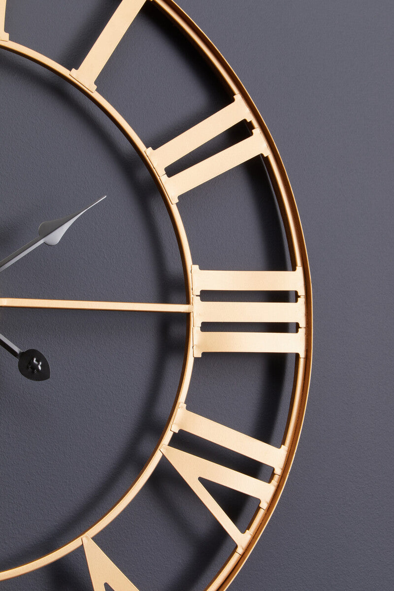 60cm Dia Large Gold Metal Wall Clock | Genova