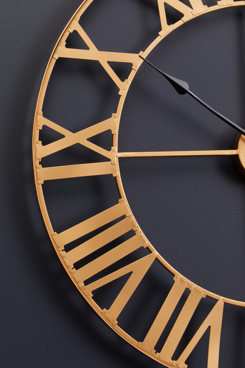60cm Dia Large Gold Metal Wall Clock | Genova