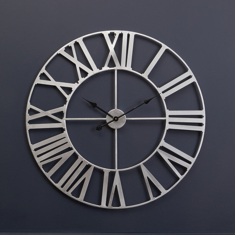 80cm Dia Silver Metal Wall Clock | Genova