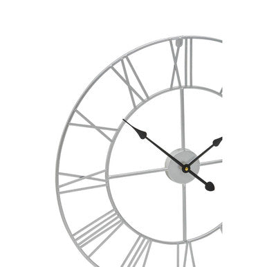 60cm Dia Silver Metal Roman Numeral Wall Clock | Genova