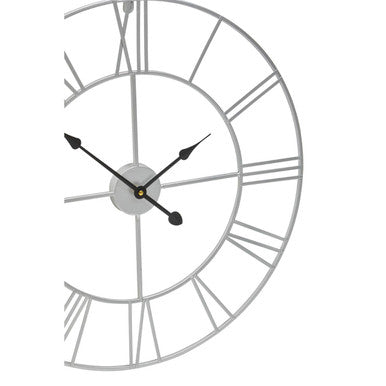 60cm Dia Silver Metal Roman Numeral Wall Clock | Genova