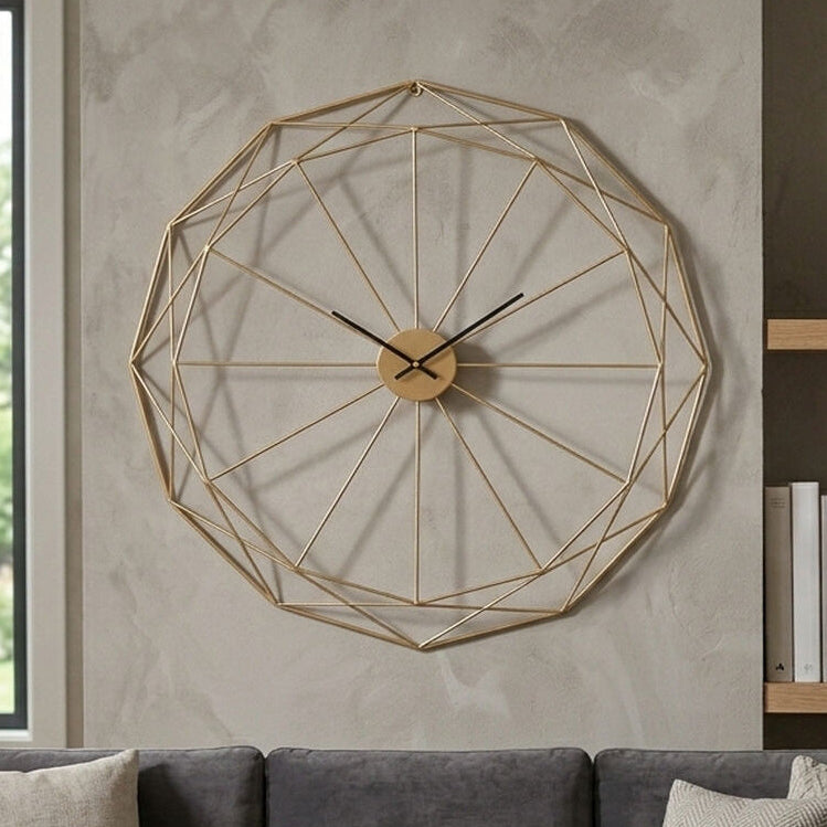 60cm Dia Geometric Gold Metal Wall Clock | Genova