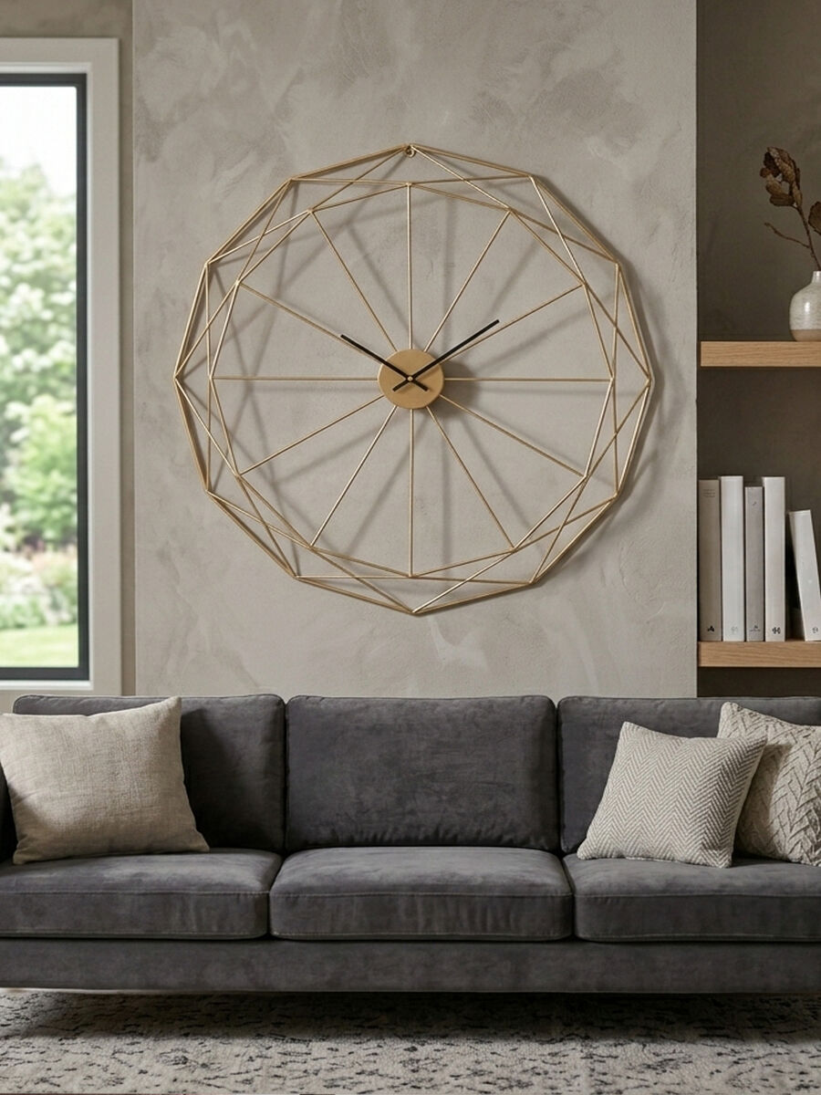 60cm Dia Geometric Gold Metal Wall Clock | Genova