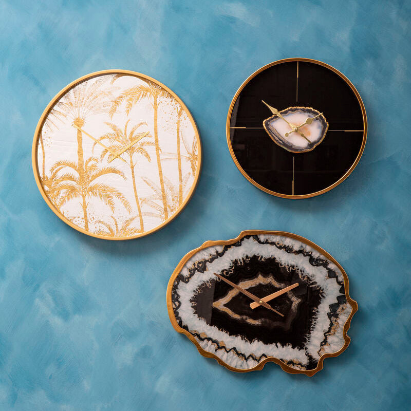 Black and Gold Agate Effect Wall Clock | Celina