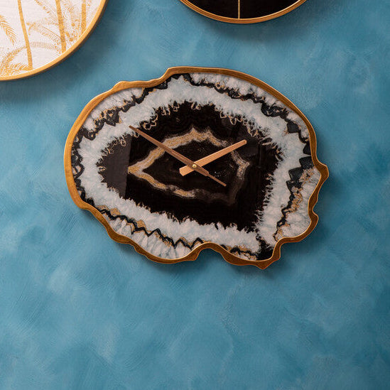 Black and Gold Agate Effect Wall Clock | Celina