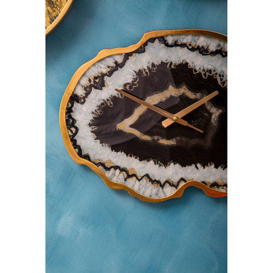 Black and Gold Agate Effect Wall Clock | Celina