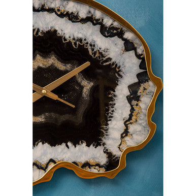 Black and Gold Agate Effect Wall Clock | Celina