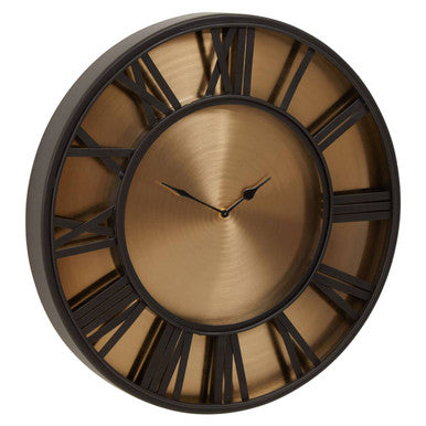 51cm Dia Black and Antique Gold Large Wall Clock | Mateo