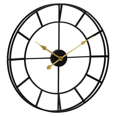 60cm Dia Large Black Finish Metal Wall Clock | Kent