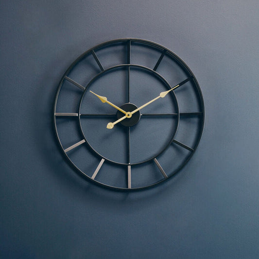 60cm Dia Large Black Finish Metal Wall Clock