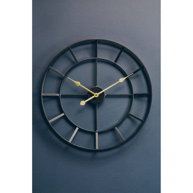 60cm Dia Large Black Finish Metal Wall Clock | Kent