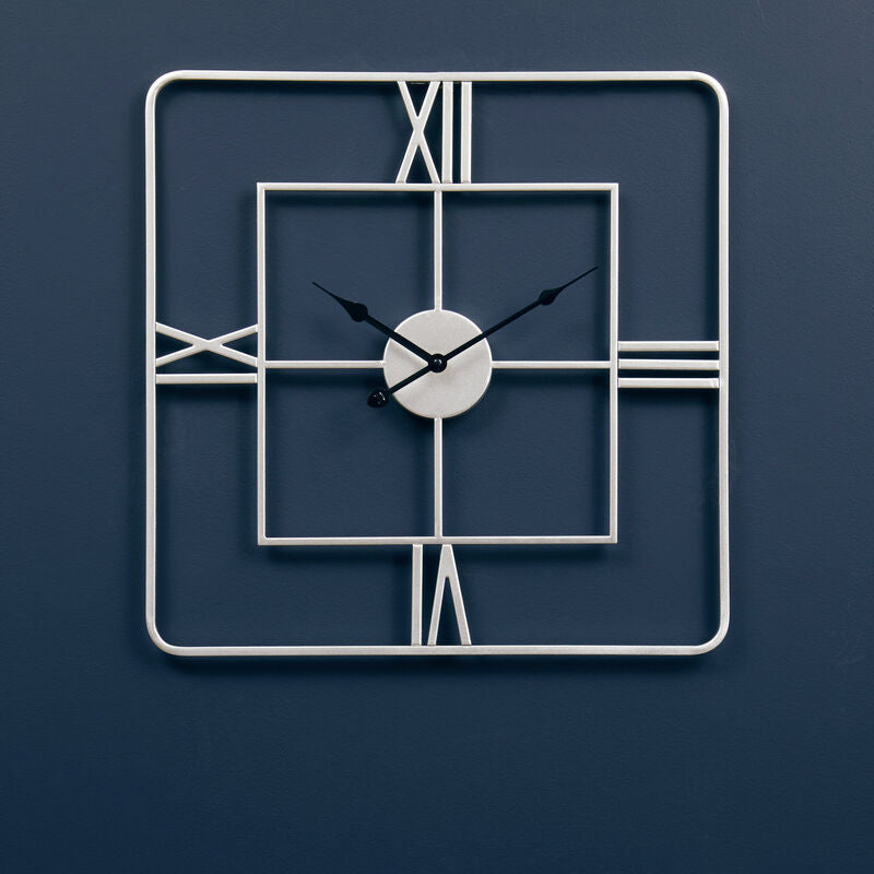 Large Silver Finish Square Wall Clock | Kent