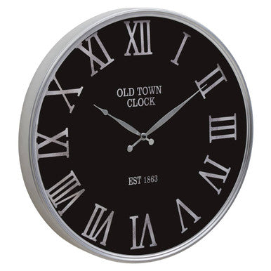 60cm Dia Black and Silver Wall Clock | Kent