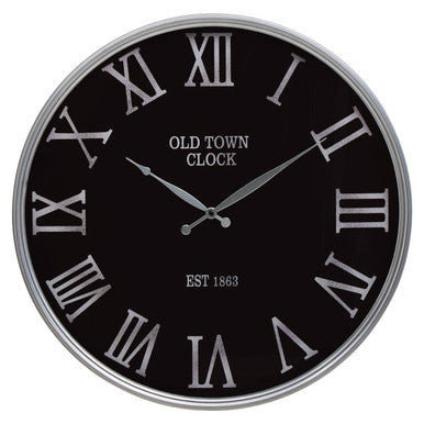 60cm Dia Black and Silver Wall Clock | Kent