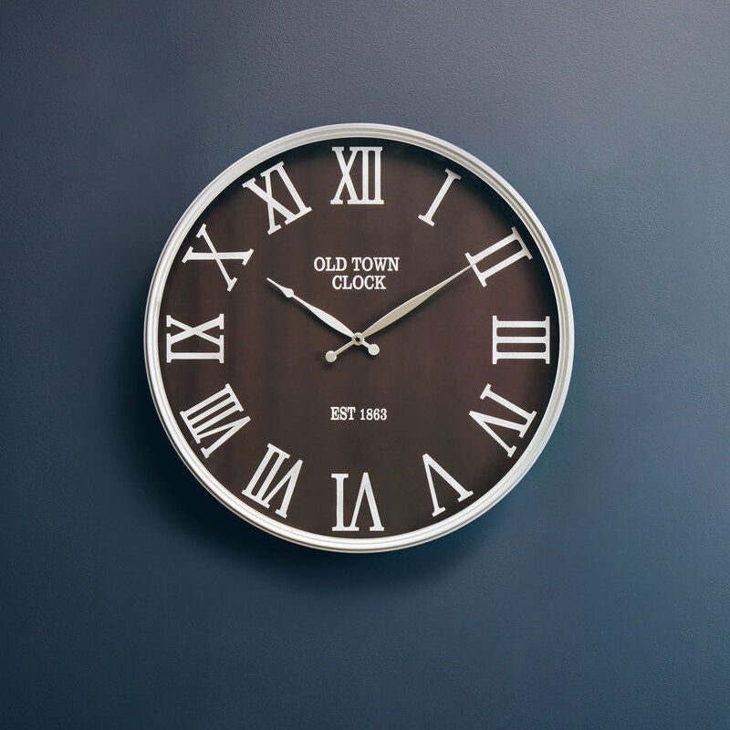 60cm Dia Black and Silver Wall Clock | Kent