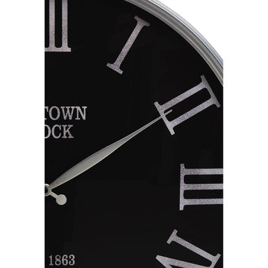 60cm Dia Black and Silver Wall Clock | Kent
