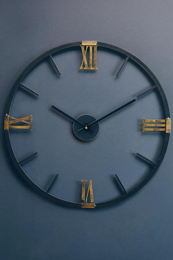 70cm Dia Round Black Metal Wall Clock | Kent
