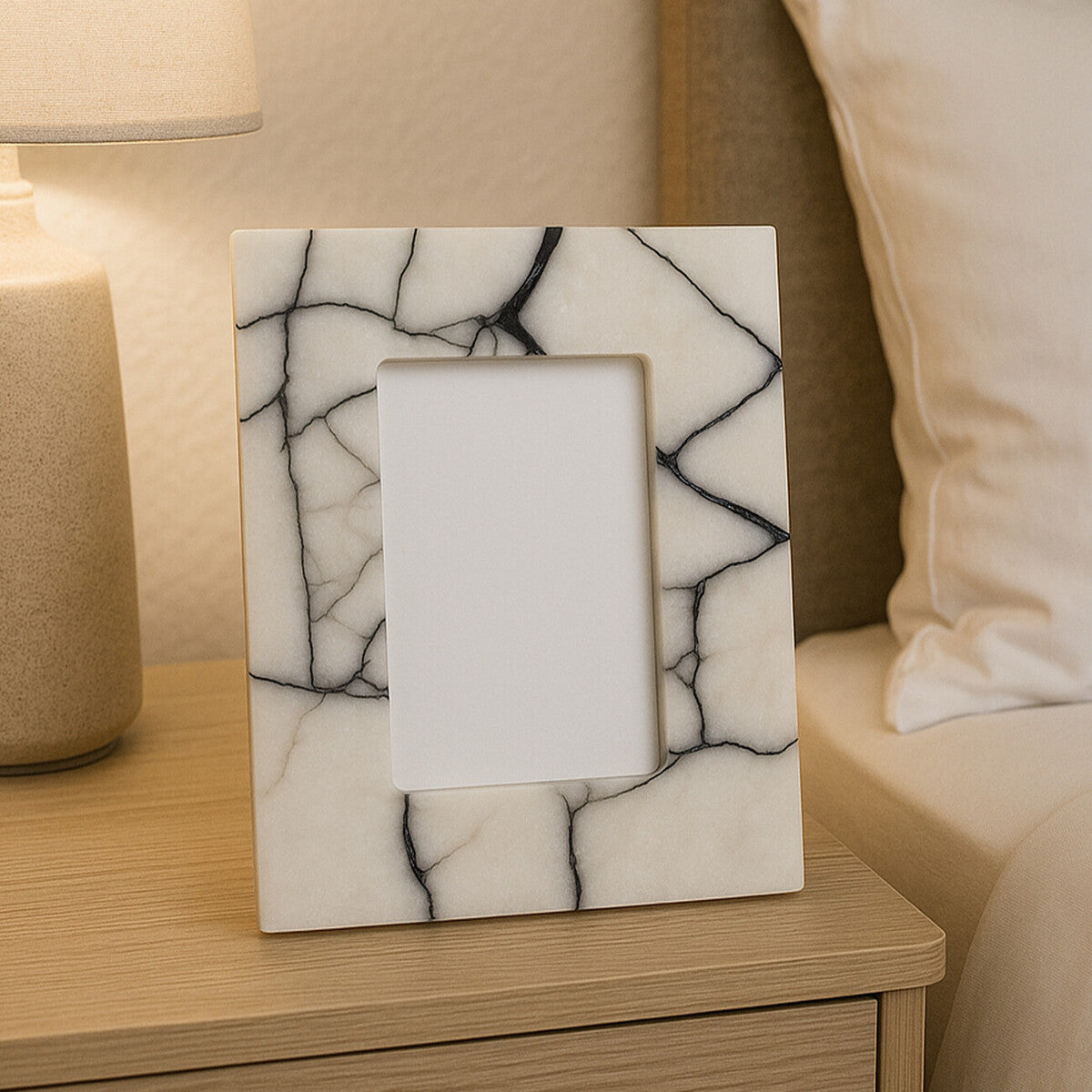 White and Black Marble 4In X 6In Small Photo Frame | Marmara
