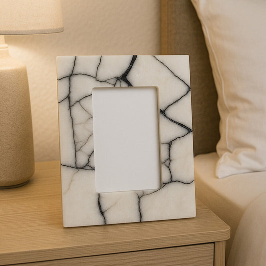 White and Black Marble 4In X 6In Small Photo Frame | Marmara