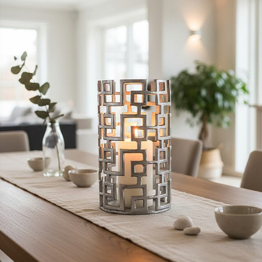 Large Candle Holder in Silver Finish | Delphi