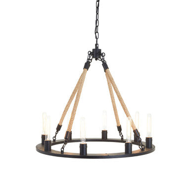 8 Bulb Rope and Metal Hoop Chandelier | Hampstead